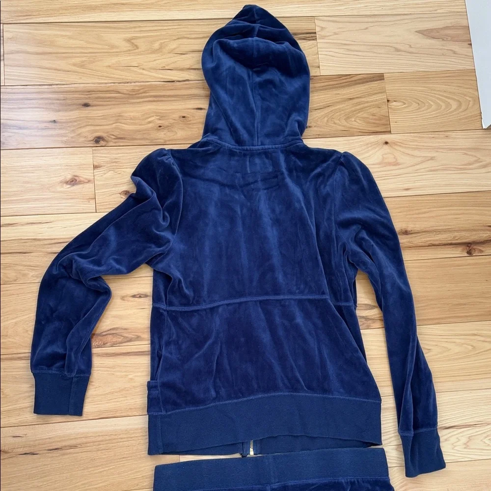 Women's Navy Royal Blue Velour Tracksuit with gold details Top XL Pant M - Picture 12 of 13